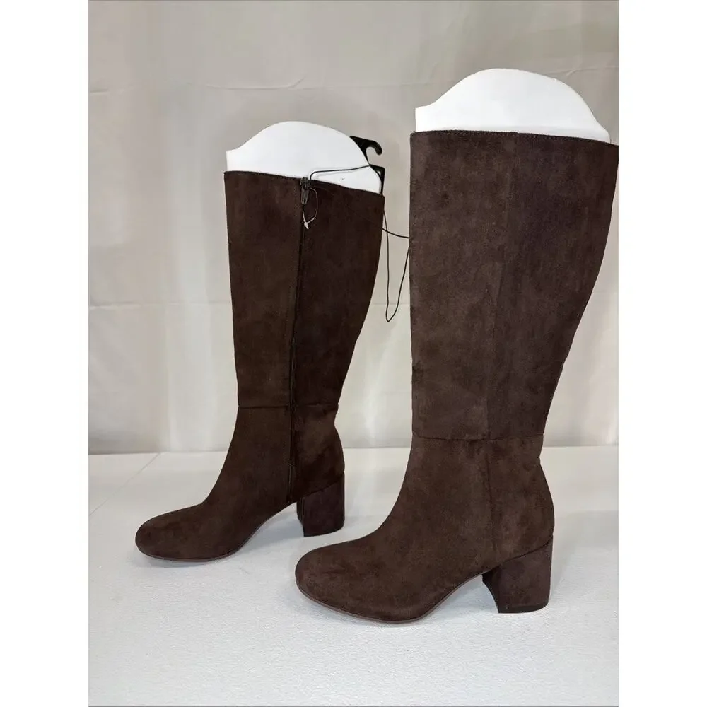 Time and Tru Women's Faux Suede Tall Block Heel Boots Chocolate Brown Size 6